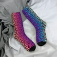 thumbnail image 5 of Xecao Leopard Neon Rainbow Gradient Pattern Sport Socks for Women and Men Crew Socks Sporty Calf Socks Casual Socks, 5 of 6