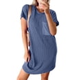 thumbnail image 6 of Laqbezok Ribbed Knit Pocket Dress, Casual Textured Vertical Short Sleeve Stripe Mini Dress, Slimming Round Neck Summer T-Shirt Dress, Solid Color Tunic Sun Dress, 6 of 7
