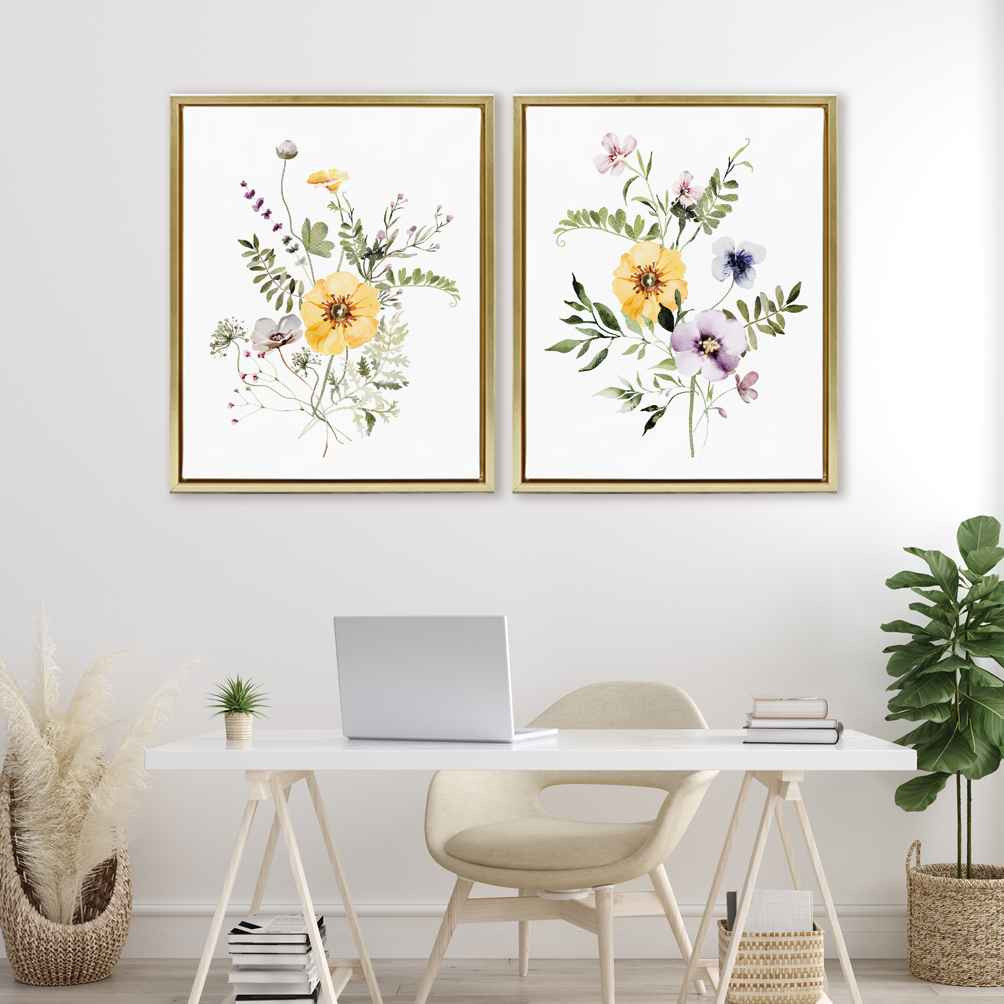 Bundles of Gardening Herbs 2 Piece Gold Framed Floater Canvas Set, design by Lettered and Lined