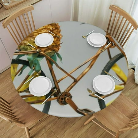 

Pineapple Bike Print Stretch Table Covers Elastic Edged Round Fitted Table Tablecloth Protector for Banquet