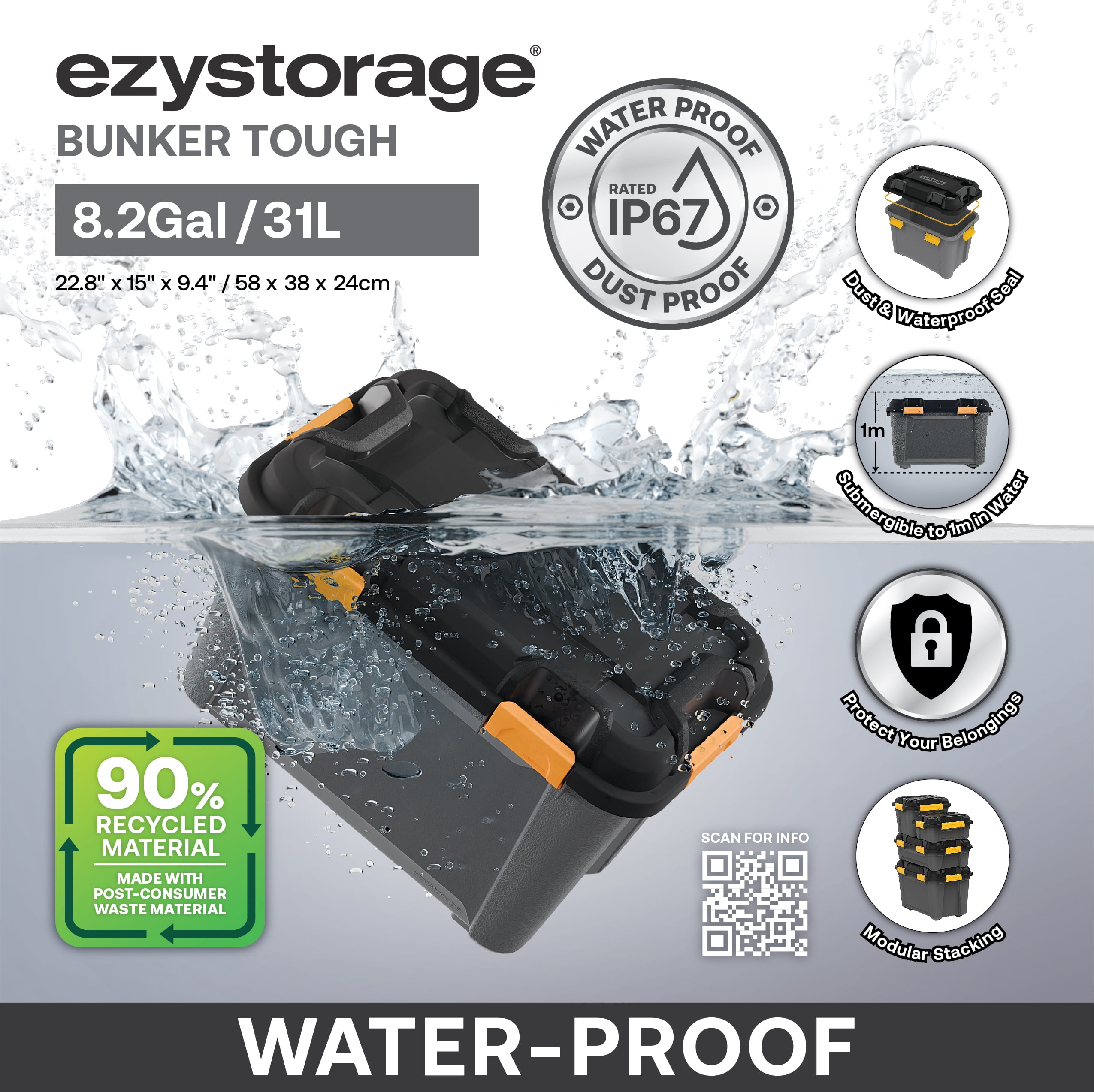 6 Pack - Ezy Storage 31L Bunker Tough Storage Tub