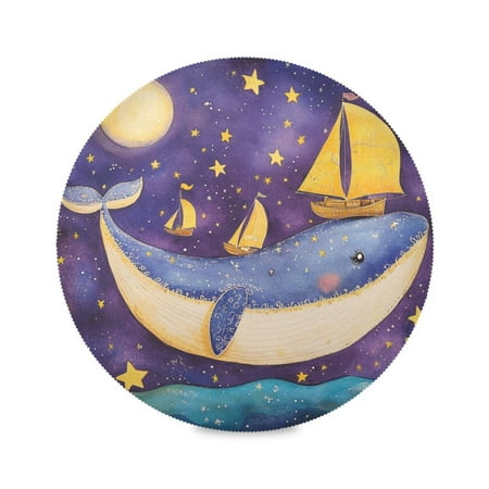 

WOBOGO Sailboat Whale Star Pattern Round Placemats Set of 6 Heat Resistant Washable Kitchen Table Decorations 15.4in
