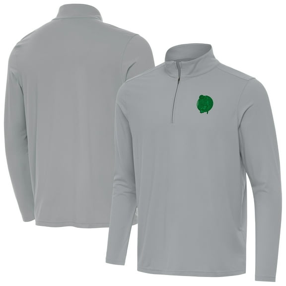 Men's Antigua Gray Boston Celtics St. Patrick's Day Intent Quarter-Zip Jacket