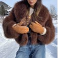 thumbnail image 2 of Women's Fluffy Jacket Long Sleeve Lapel Furry Winter Jackets Shaggy Parka Short Coat, 2 of 8