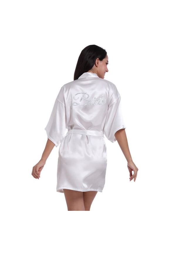 Bridesmaid Robe Long Satin for Women's Rhinestones Luxury Wedding Getting Ready Dress Gown