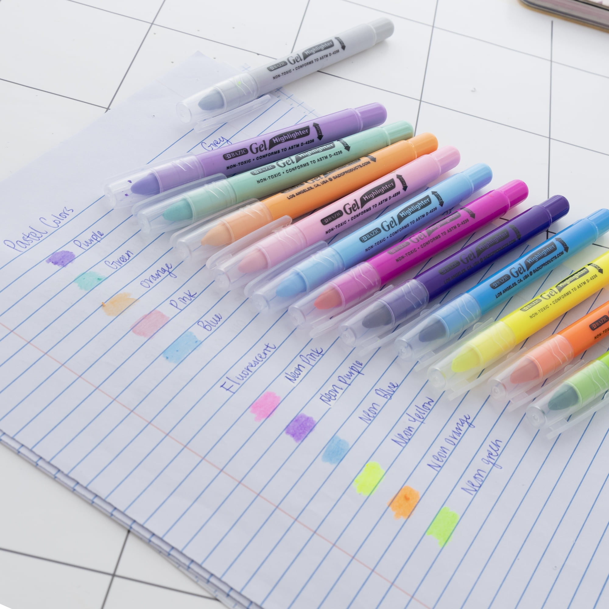 BAZIC Highlighter Gel Pen Bible Highlighter, No Bleed Highlighting Coloring Pen (12/Pack), 1-Pack