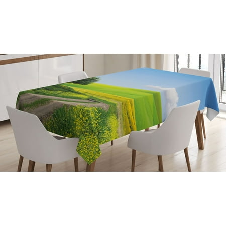 

Nature Tablecloth Rural Country Scenery with Floral Grass Field Tree Idyllic Landscape Rectangular Table Cover for Dining Room Kitchen 60 X 90 Inches Apple Green Light Blue by Ambesonne