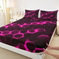 thumbnail image 5 of meiyoeat Neon Honeycomb Pattern Full Size Sheets for Boys Girls, Geometric Hexagon Bed Sheets, Pink, 4pcs, 1 Flat Sheet, 1 Fitted Sheet and 2 Pillowcases, 5 of 6