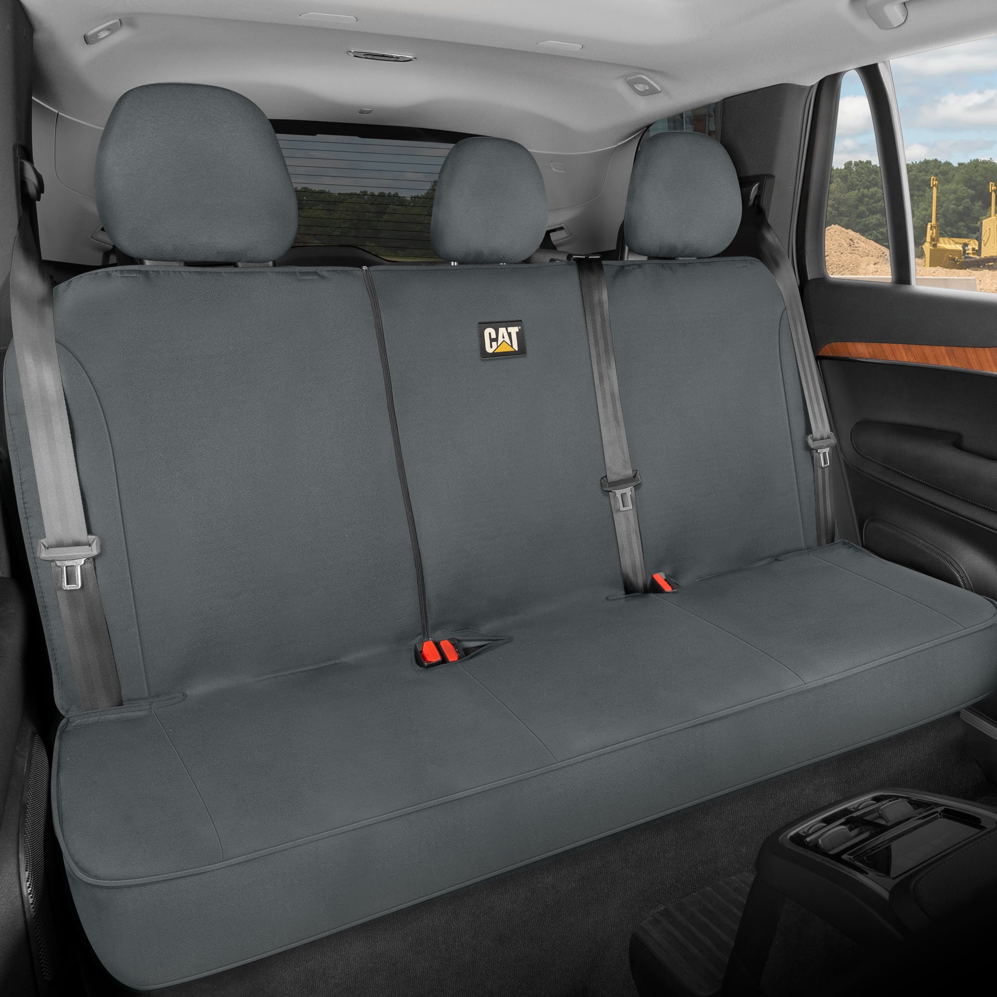 CAT FlexFit™ Gray Rear Seat Cover For Car, Suv, & Truck - Durable Canvas Material Back Car Seat Covers 60/40 Split Bench Protector - Back Seat Cover & Back Seat Protector Interior Accessories