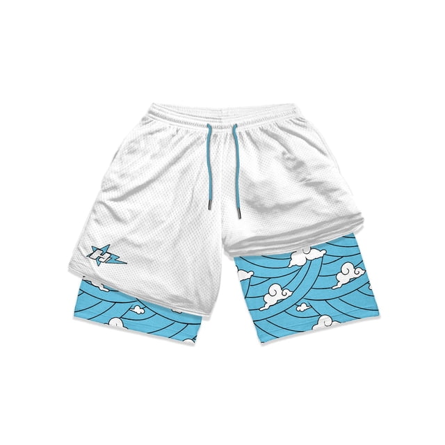 Pantalones cortos distintivos de verano de 5 pulgadas de doble capa para hombre, moda informal, sueltos, de secado rápido, ajustados, transpirables para correr