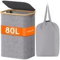 thumbnail image 1 of Cesto de ropa Lifewit de 80 litros con tapa, asas de bambú, color gris claro, 1 of 9