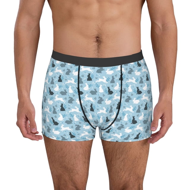 Balery Black White Gray Rabbit Calzoncillos bóxer para hombre, ropa interior de algodón suave y transpirable con cinturilla de nailon-Small