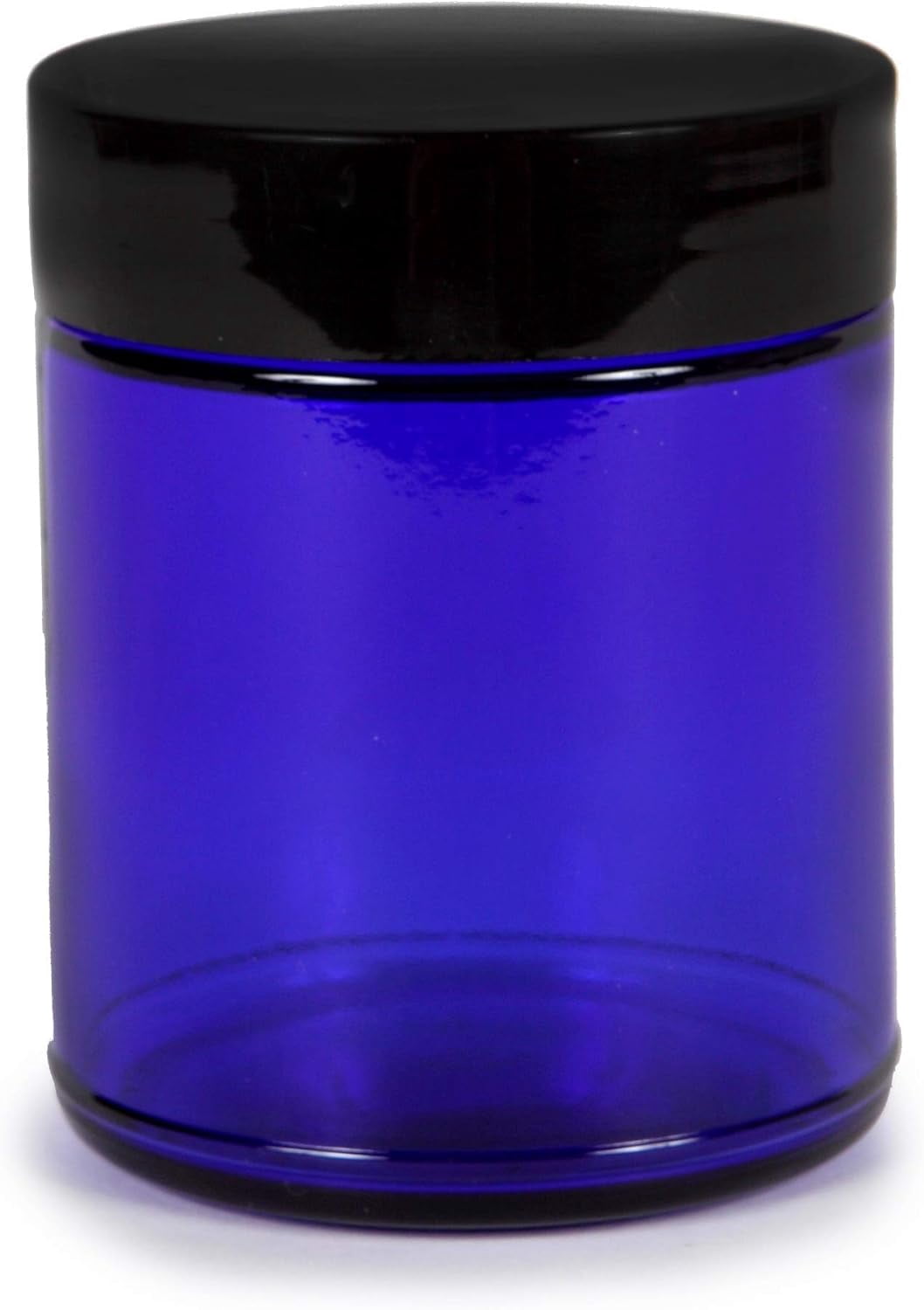 Vivaplex, Cobalt Blue, 8 ounce, Round Glass Jars, with Black Lids - 8 pack