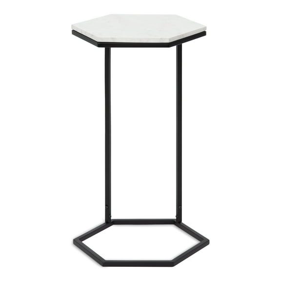 Kate and Laurel Trillion Modern C-Table, 16 x 14 x 28, Black, Chic Marble Accent End Table with Geometric Hexagon Top