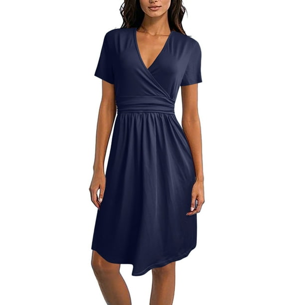 Vestido de manga corta con cuello en V para mujer - Estampado floral - Largo medio - Verano informal