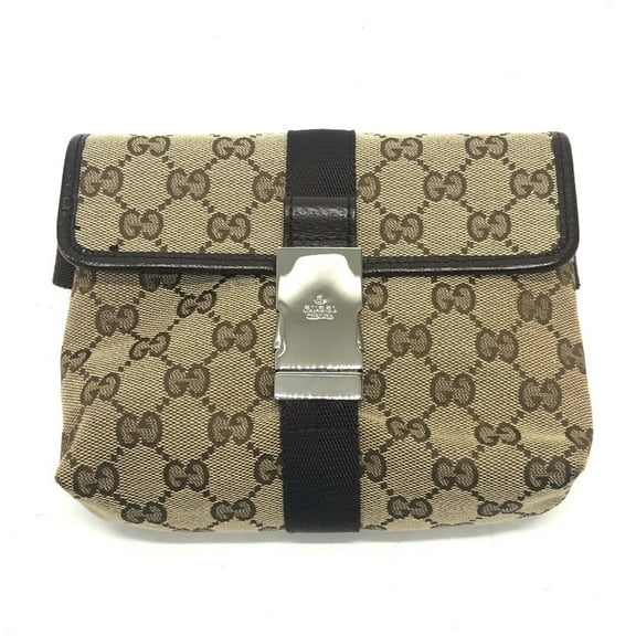 Pre-Owned GUCCI 131236 GG Body Bag, Waist Pouch, Belt Canvas, Unisex, Beige/Brown (Good)