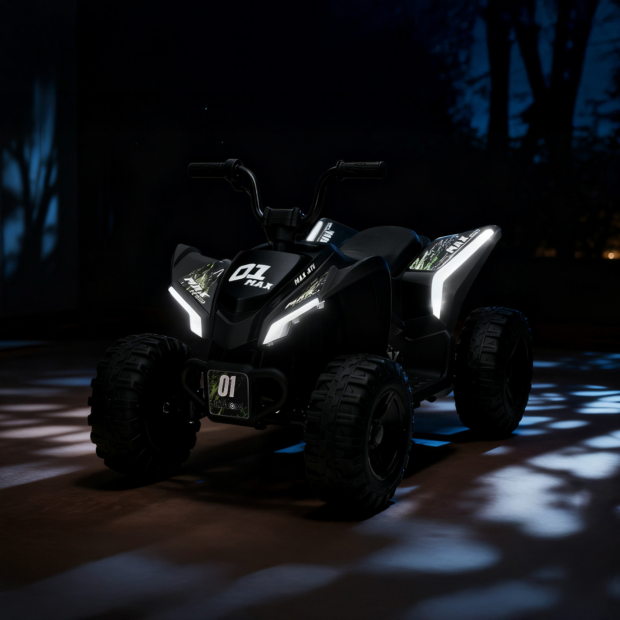 Kidzone 12V Ride On ATV for Kids, 4-Wheel Electric Toy with Bluetooth & USB Music, LED Lights, Rear Suspension, Forward/Reverse, 3.7 MPH Max Speed, 88 LBS Capacity, 37-96 Months -  Forest