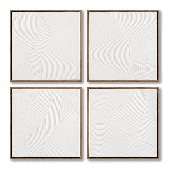Bouclair Off White Set of 4 Oil Painted Abstract Framed Art 15.75 X 15.75 in (40 X 40 cm)