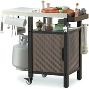 Only Fire Pizza Oven Cart Outdoor Grill Rolling Cart with Storage Cabinet, 35"L22"W36"H & Stainless