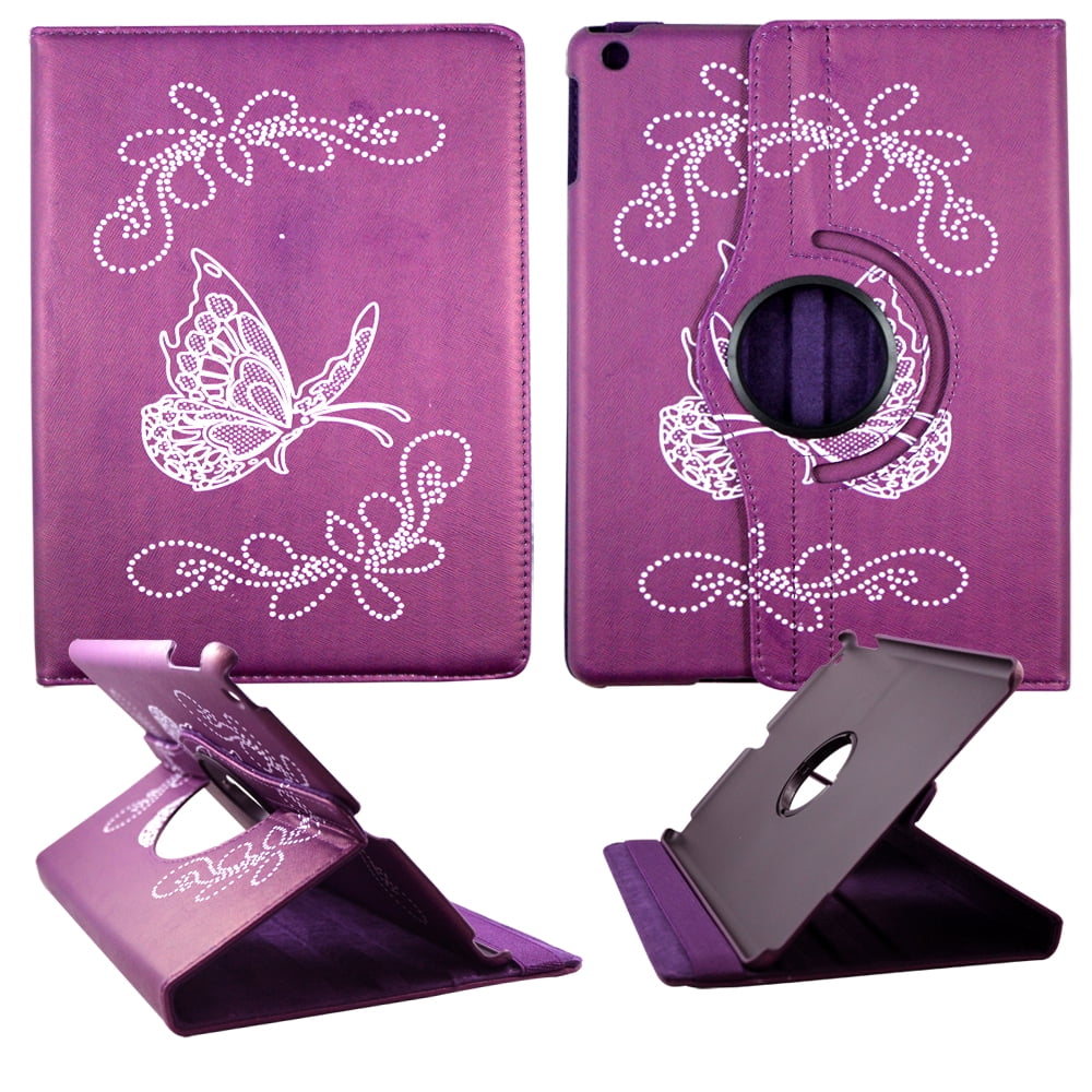 Purple Butterfly Apple Ipad Air / Ipad 5 PU Leather Folding Tablet 360
