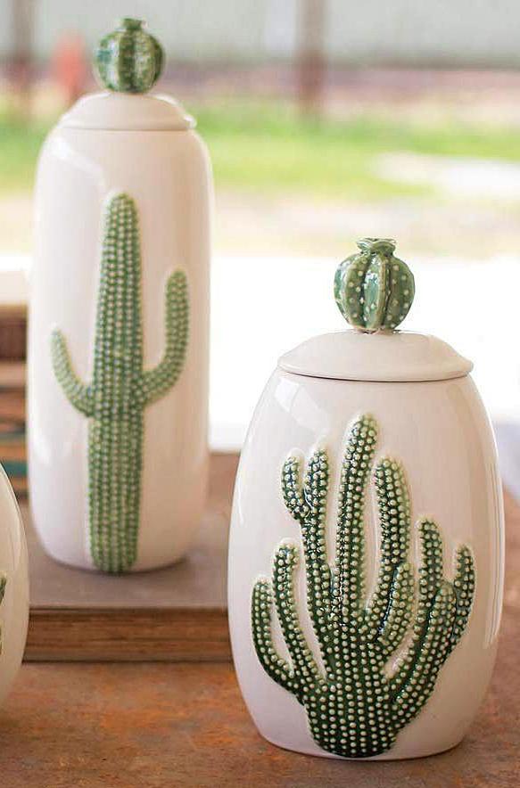 Set Of Three Ceramic Cactus Canisters Walmart Com