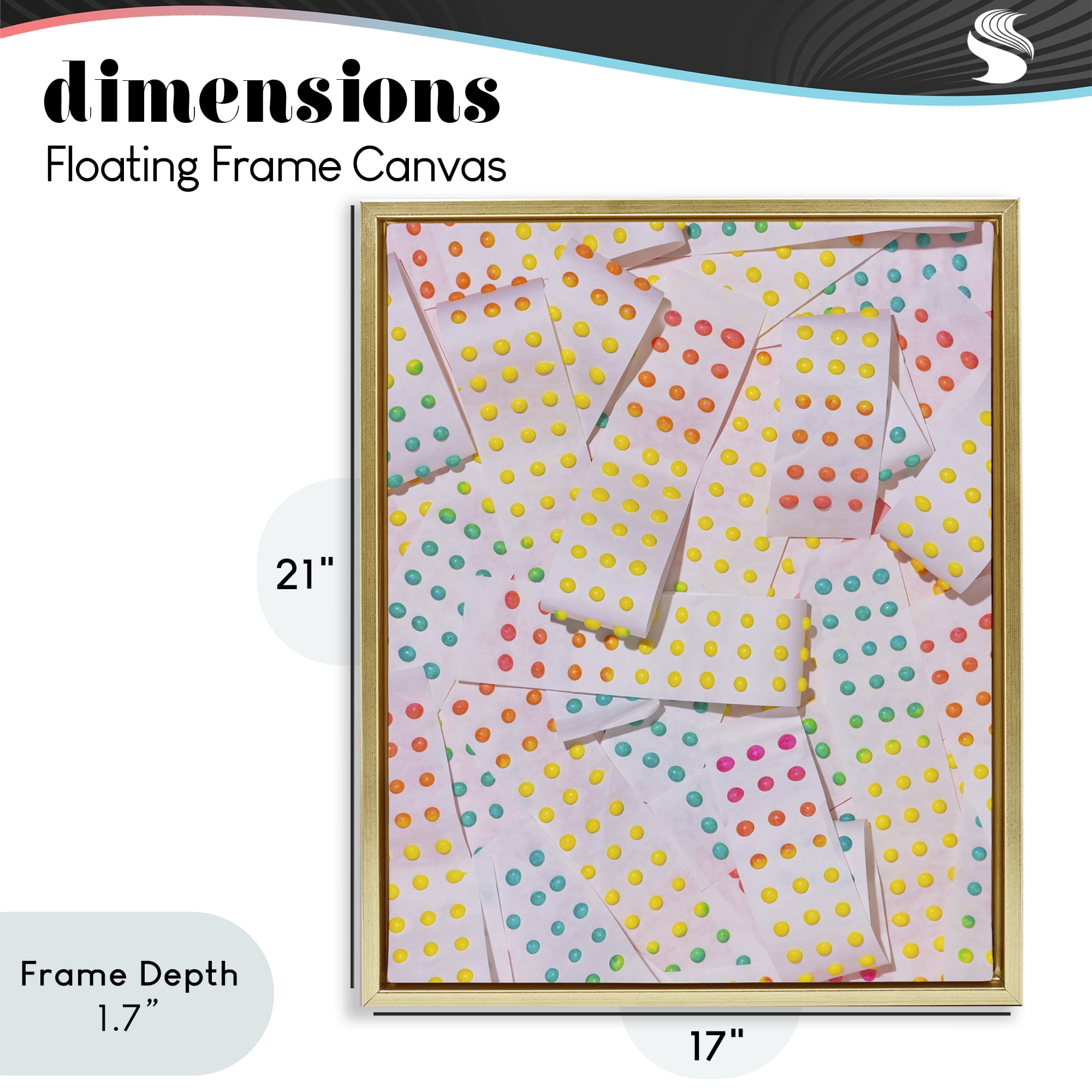 Stupell Industries Retro Color Candy Dots Gold Framed Floater Canvas Wall Art, design by LISH Creative