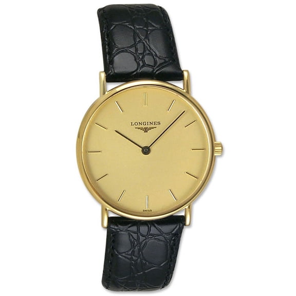 Longines Presence 18kt Gold Mens Luxury Swiss Quartz Strap Watch L4.802.6.32.2