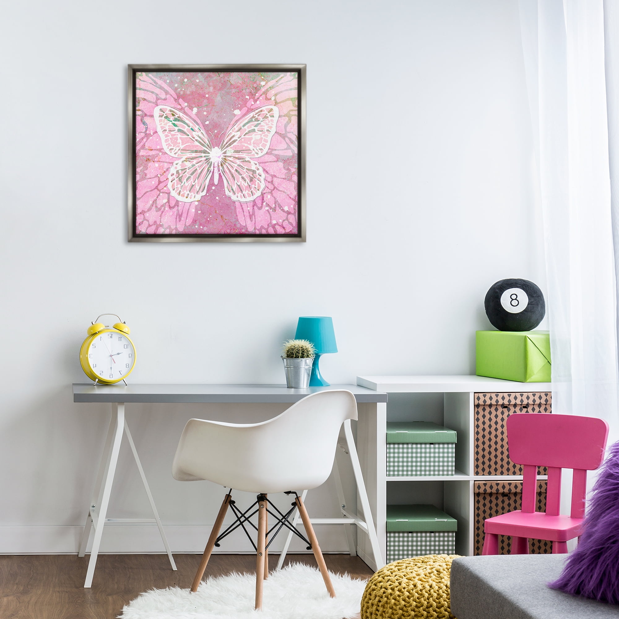 Stupell Industries Pink Butterfly Wings Animals Painting Gray Floater Framed Canvas Art Print Wall Art, 25 x 25