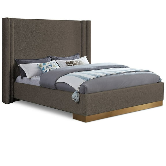 Meridian Furniture Halton Brown Boucle Fabric King Bed