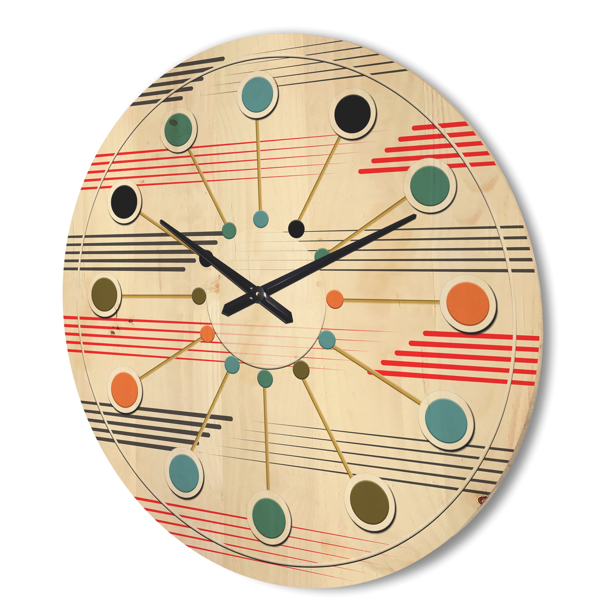 Designart 'Horizontal Geometrical Retro Pattern I' Mid-Century Modern Wood Wall Clock