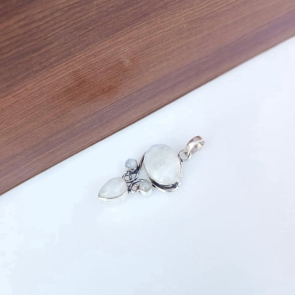 Rainbow Moonstone Pendant 925 Sterling Silver Natural Gemstone Handmade Boho Pendant Jewelry Gift For Her