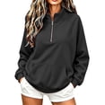 thumbnail image 3 of TZZQ Women Quarter Zip Pullover Sweatshirt Oversized Loose Fit Athletic Sweatshirt Casual Fashion Stand Collar Long Sleeve Pullover Hoodie Comfy Trendy Plus Size Relaxed Fit Sports Shirts Black L, 3 of 8