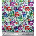 thumbnail image 1 of Soimoi Poly Georgette Fabric Leaves & Poppy Floral Print Fabric by the Yard 52 Inch Wide, 1 of 6