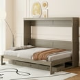 thumbnail image 3 of Harper & Bright Designs Queen Size Wall Murphy Bed with Storage, Foldable Cabinet Bed with Vanity Desk, Center Mirror & 2 Side Drawers for Guest Room Office, Gray, 3 of 18