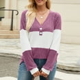 thumbnail image 6 of Womens Color Block V Neck Sweater Long Sleeve Loose Warm Tee Tops Sweaters Pullovers 2025 Fashion Clothes, 6 of 7