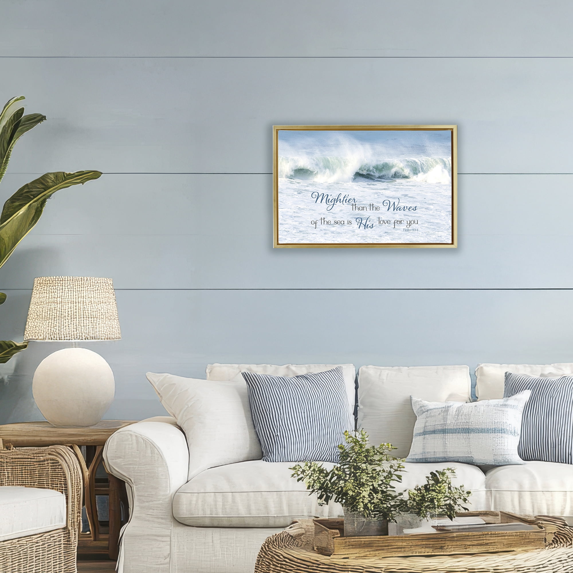 Stupell Industries Mightier Than The Waves Gold Framed Floater Canvas Wall Art, design by Kathy Mansfield