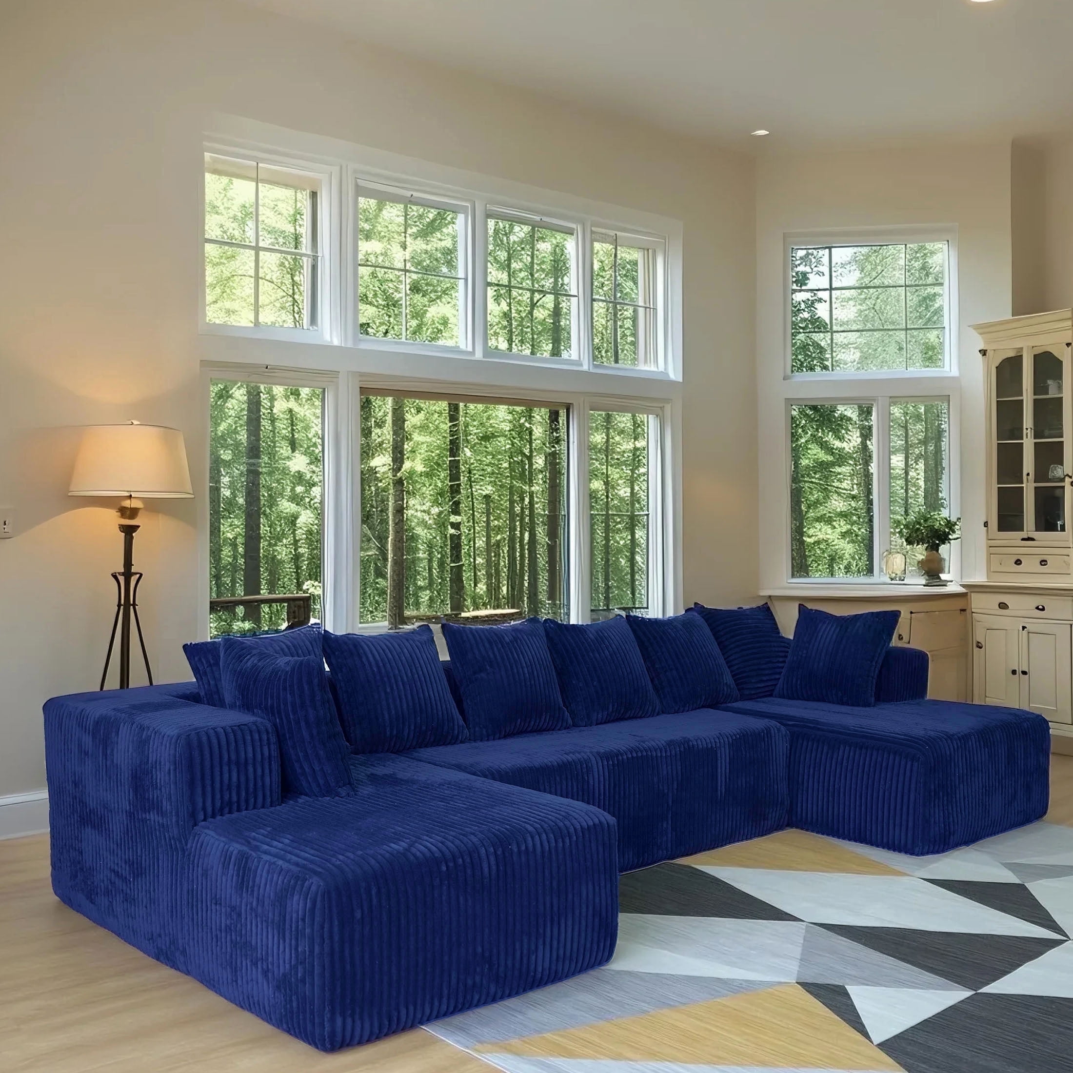 SOULART 130" Blue U L-Shaped Modular Cloud Couch, Sectional Sofa with Chaise – No Assembly, 5-Seater, Corduroy ，Boneless sofa,