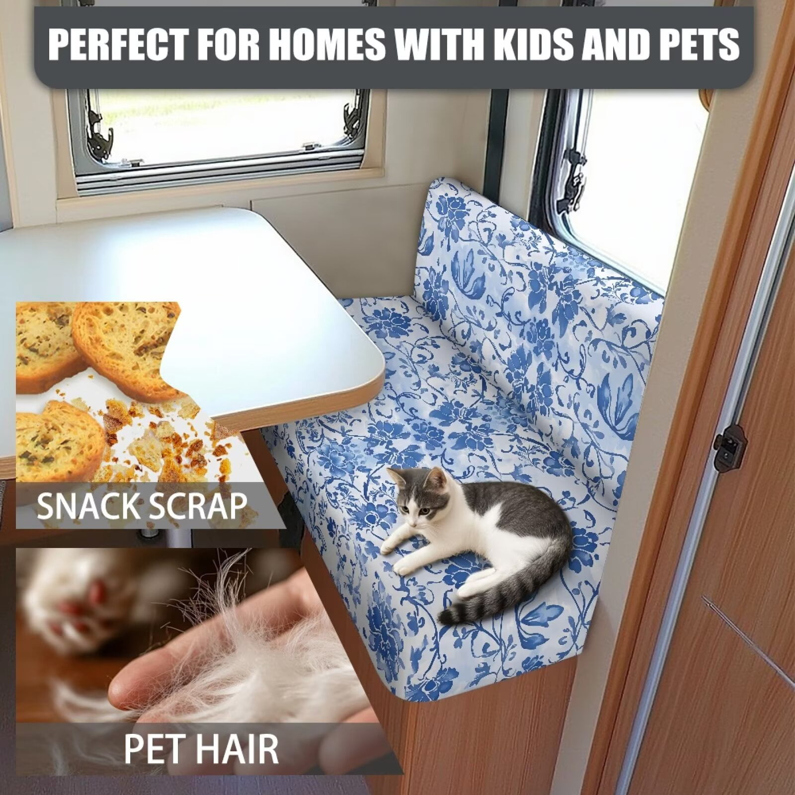 Boatee Beautiful Flower Patterns RV Dinette Cushion Covers Washable RV Furniture Comfortable Loveseat Sofa Chair Cover Furniture Protector Easy to Install Blue