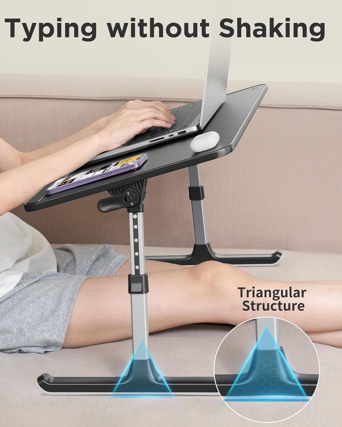 Leather Lap Desk Laptop Bed Tray Table, Adjustable Laptop Stand for Bed, Portable Lightweight Standing Desk for Writing Eating Reading Couch Sofa Floor for Adults Kids (20.5"*11.8",Gray)