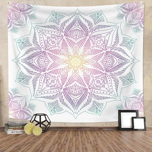 Boho Floral Mandala Tapestry Wall Hanging,Purple Bohemian Tapestries for Bedroom Living Room Dorm Decor,60"Wx50"L