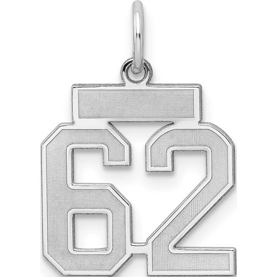 Sterling Silver Silver/Rhodium-Plated Satin Number 62 Charm (19 X 14) Made In United States qps62