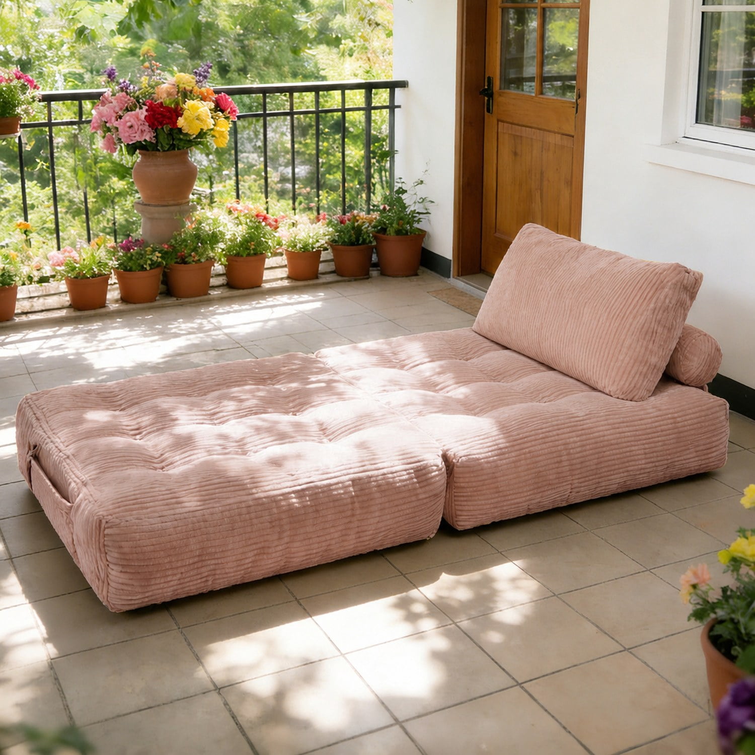 62.9"Corduroy Fabric Beanbag Couch for Living Room, Bedroom & Dorm, Cozy Fluffy Cloud Mini Couch