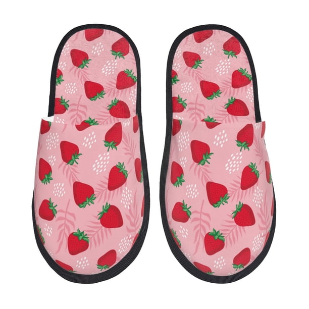 Fotbe Strawberry Pantuflas Peludas para Mujer con Estampado, Zapatillas de Peluche, Zapatos de Invierno para Casa, Uso Interior y Exterior-Medium