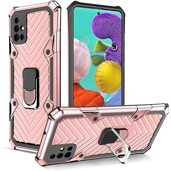 Case for Samsung Galaxy A51 (4G), Military Grade Protective Phone Case with Magnetic Car Mount 360 Degree Rotation Metal Finger Ring Holder Magnet Car Holder Shockproof Case - Rose Gold