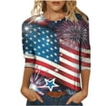 thumbnail image 2 of ZHUGeLI 4th of July Outfits for Women, Women's Fashion Three Quarter Sleeve Retro Round Neck Independence Printed Loose Tops Blouse Three Quarter Sleeve, American Flag Patriotic Outfits, 2 of 4