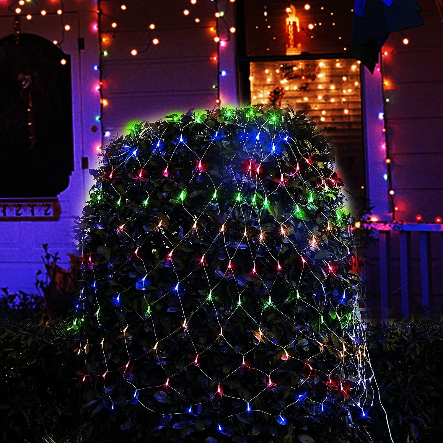 96 LED Multicolor Net Lights, 4.9x 4.9 ft Connectable Christmas Outdoor String Mesh Lights with 8 Lighting Modes, Waterproof Fairy Lights Plug in for Xmas Tree Holiday Party Garden Decoration