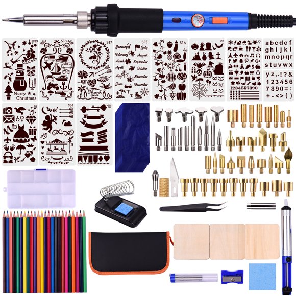 112pcs Wood Burning Kit 60W Pyrography Pen Set Adjustable Temperature 220-480℃ Woodburning Tool for Beginners