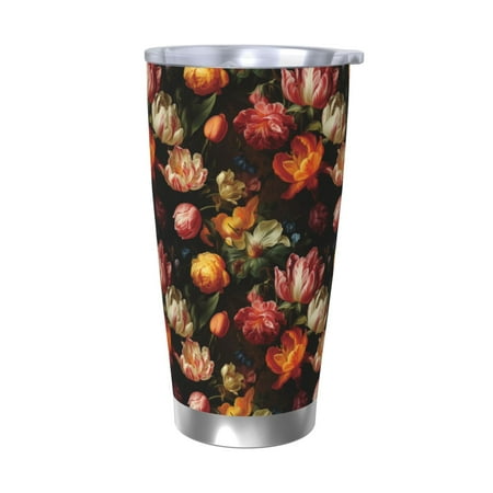 

Zeuib Colorful Tulips Printed 20oz Stainless Steel Insulated Car Cup Stainless Steel Thermal Cup Vacuum Insulated Leak-proof Travel Mug Cup-Without Straw