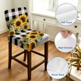 thumbnail image 4 of Sunflower Checkered Bar Stool Cover Set of 6, Black Buffalo Plaid Pastoral Flowers Stretch Bar Chair Cover, Removable Washable Pub Counter Stool Chair Slipcover for Kitchen Dining Room Pub Cafe, 4 of 9