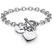 Pearlina Charms Bracelet Heart Toggle I Love You To The Moon and Back Stainless Steel Chain 7.5"